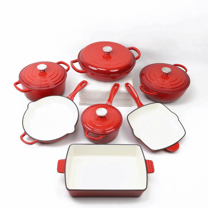 7PCS Enameled Cast Iron Dutch Oven Cooking Pot
