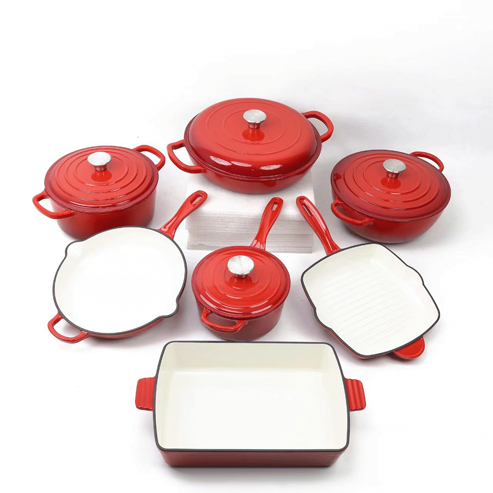 7PCS Enameled Cast Iron Dutch Oven Cooking Pot