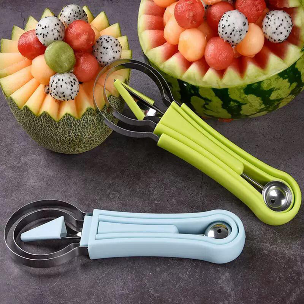Green Household Multifunctional Stainless Steel Three-In-One Fruit Baller