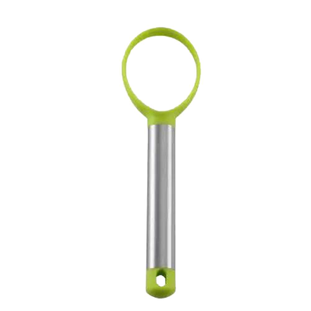 Green stainless steel fruit and vegetable corer and seed remover.